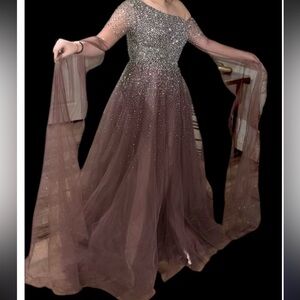 Sparkling Strapless Brown Gown